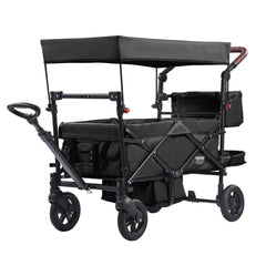 VEVOR Wagon Stroller for 2 Kids, Push Pull Quad Collapsible Stroller with Adjustable Handle, Encircling Harness
