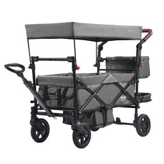 VEVOR Wagon Stroller for 2 Kids, Push Pull Quad Collapsible Stroller with Adjustable Handle, Encircling Harness