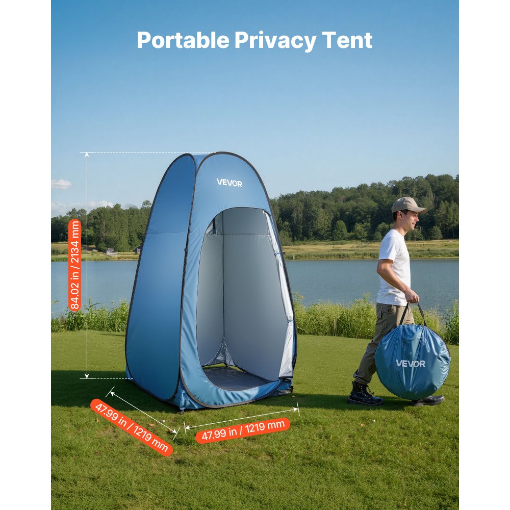 VEVOR Pop up Shower Tent, Instant Portable Privacy Tent Changing Room with Hanging Bag, Ground Stakes, Ropes, Carry