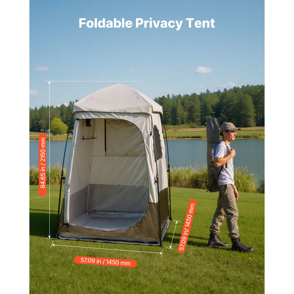 VEVOR Camping Shower Tent, 1 Room, Foldable Privacy Tent Changing Room with Ground Stakes, Ropes, Carry Bag, and