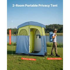 VEVOR Camping Shower Tent, 2-Room Portable Privacy Tent Changing Room with Shower Bag, Ground Stakes, Ropes, Carry Bag