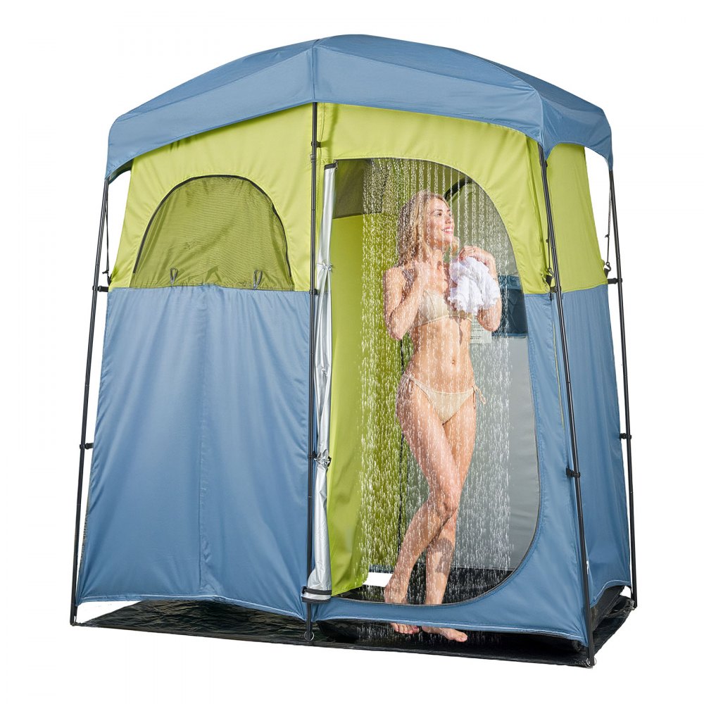 VEVOR Camping Shower Tent, 2-Room Portable Privacy Tent Changing Room with Shower Bag, Ground Stakes, Ropes, Carry Bag