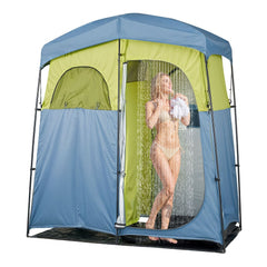 VEVOR Camping Shower Tent, 2-Room Portable Privacy Tent Changing Room with Shower Bag, Ground Stakes, Ropes, Carry Bag