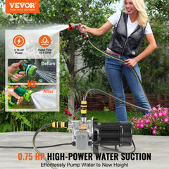 VEVOR 3/4HP SUS304 Stainless Steel Shallow Well Jet Pump, 115 Volt, 18.5 GPM 131 FT Maximum Head Irrigation Water Pump