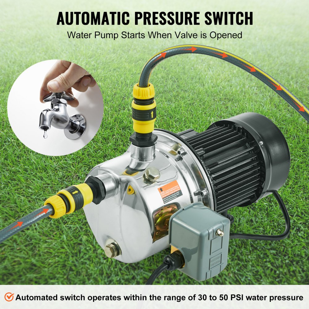 VEVOR 3/4HP SUS304 Stainless Steel Shallow Well Jet Pump, 115 Volt, 18.5 GPM 131 FT Maximum Head Irrigation Water Pump