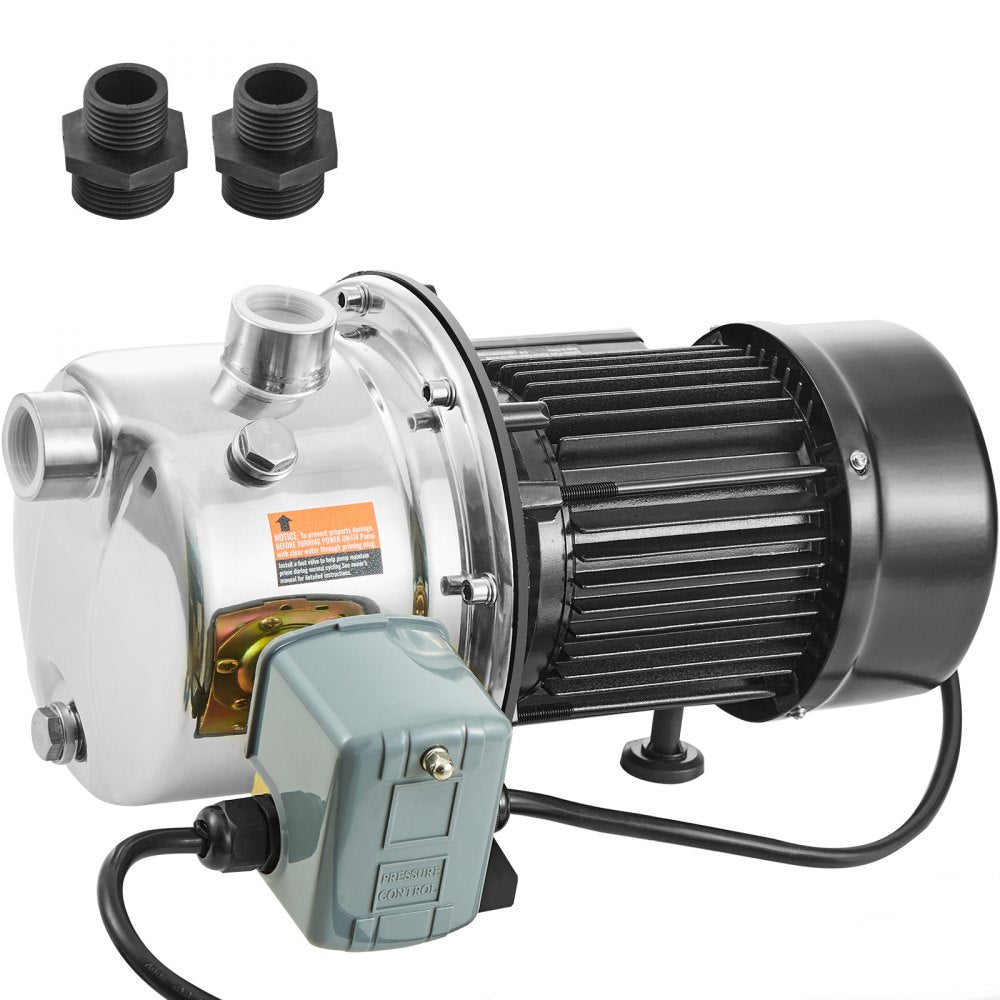 VEVOR 3/4HP SUS304 Stainless Steel Shallow Well Jet Pump, 115 Volt, 18.5 GPM 131 FT Maximum Head Irrigation Water Pump