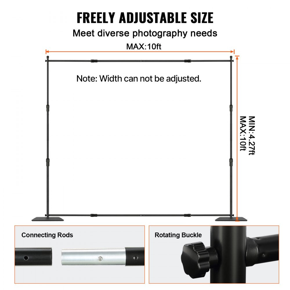 VEVOR 10ft x 10ft Pipe and Drape Kit, Heavy Duty Backdrop Stand with Carbon Steel Base, Adjustable Backdrop Support