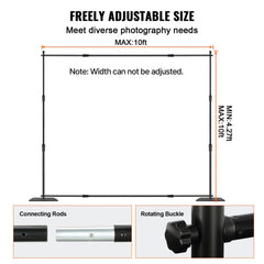 VEVOR 10ft x 10ft Pipe and Drape Kit, Heavy Duty Backdrop Stand with Carbon Steel Base, Adjustable Backdrop Support