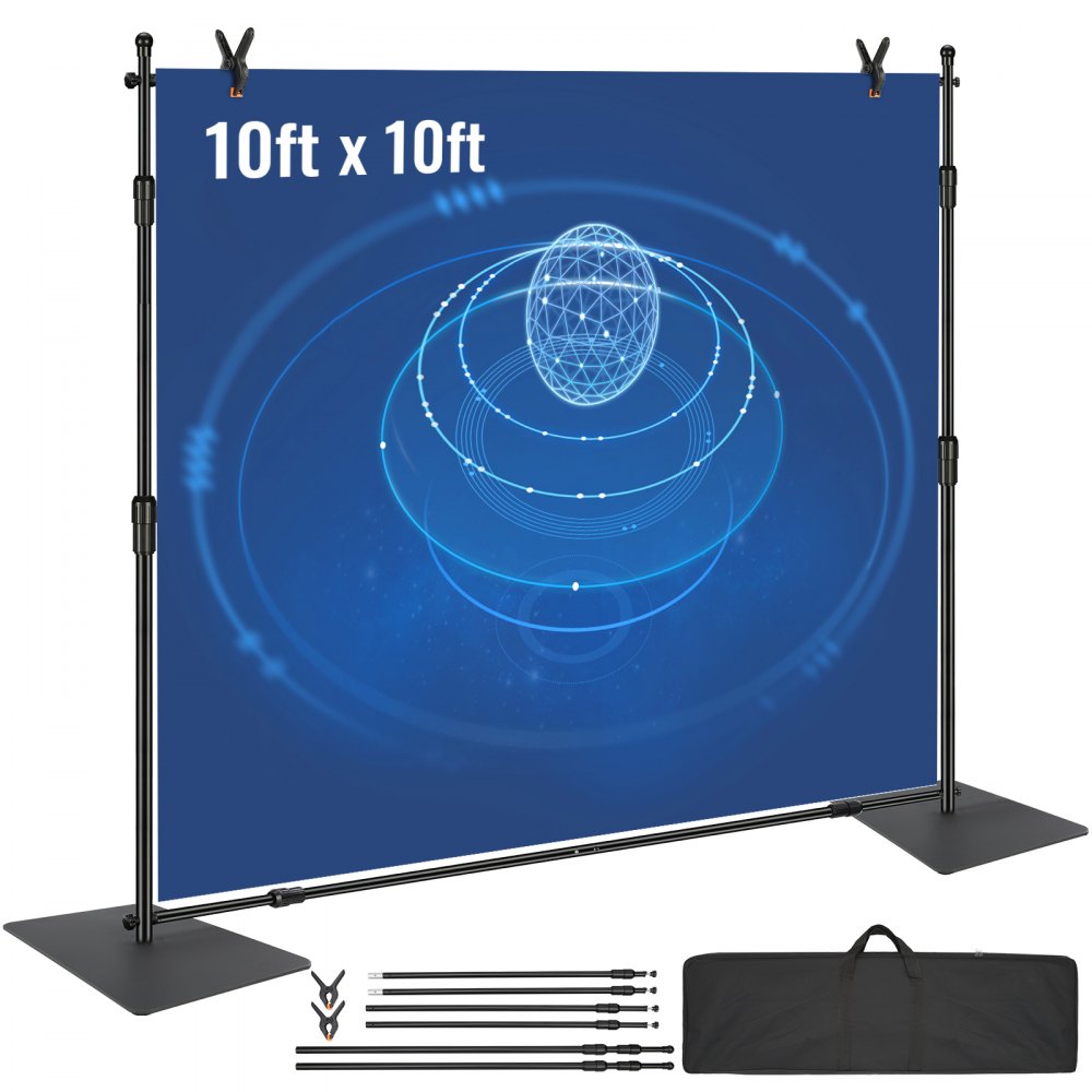 VEVOR 10ft x 10ft Pipe and Drape Kit, Heavy Duty Backdrop Stand with Carbon Steel Base, Adjustable Backdrop Support