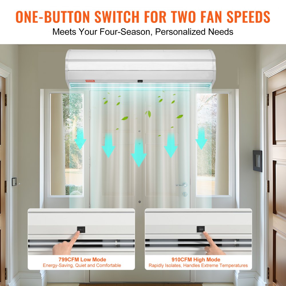 VEVOR 36" Commercial Indoor Air Curtain Super Power 2 Speeds 900CFM, Wall Mounted Air Curtains for Doors, Indoor Over