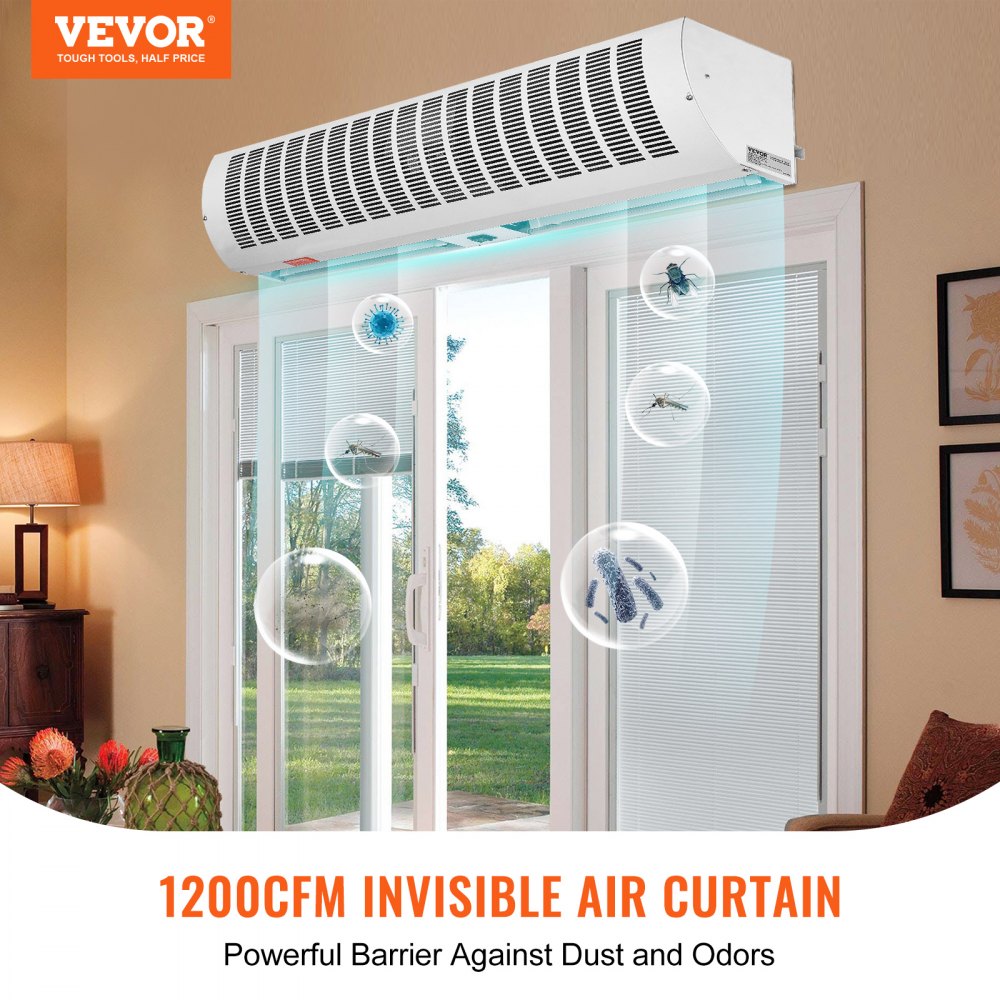 VEVOR 36" Industrial Air Door Blower, Dual-Speed 1200CFM, for Indoor Entryways, Includes Robust Limit Switch, Wall