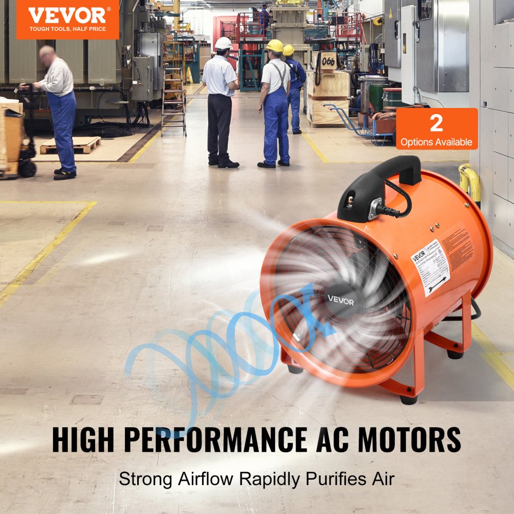 VEVOR Portable Ventilator, 10 inch Heavy Duty Cylinder Fan with 33ft Duct Hose, 350W Strong Shop Exhaust Blower