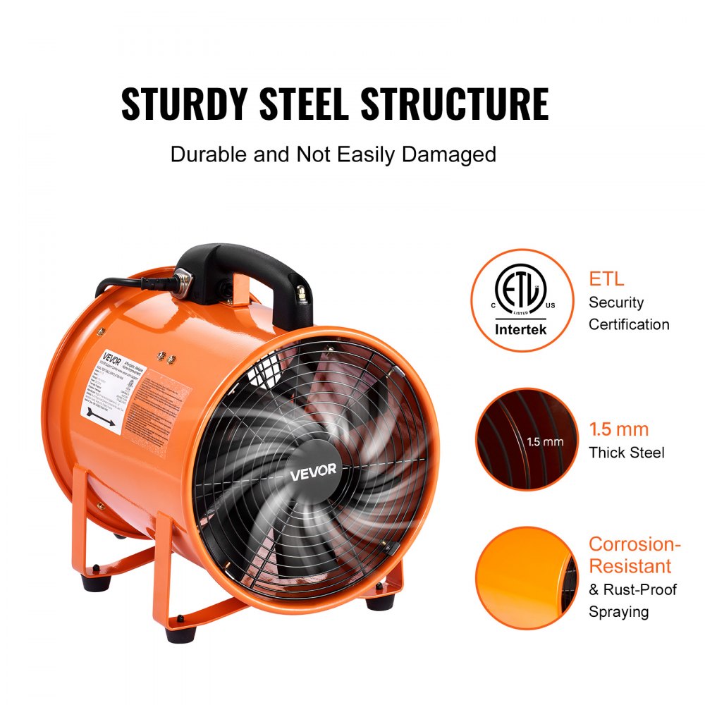 VEVOR Portable Ventilator, 10 inch Heavy Duty Cylinder Fan with 33ft Duct Hose, 350W Strong Shop Exhaust Blower