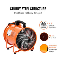 VEVOR Portable Ventilator, 10 inch Heavy Duty Cylinder Fan with 33ft Duct Hose, 350W Strong Shop Exhaust Blower