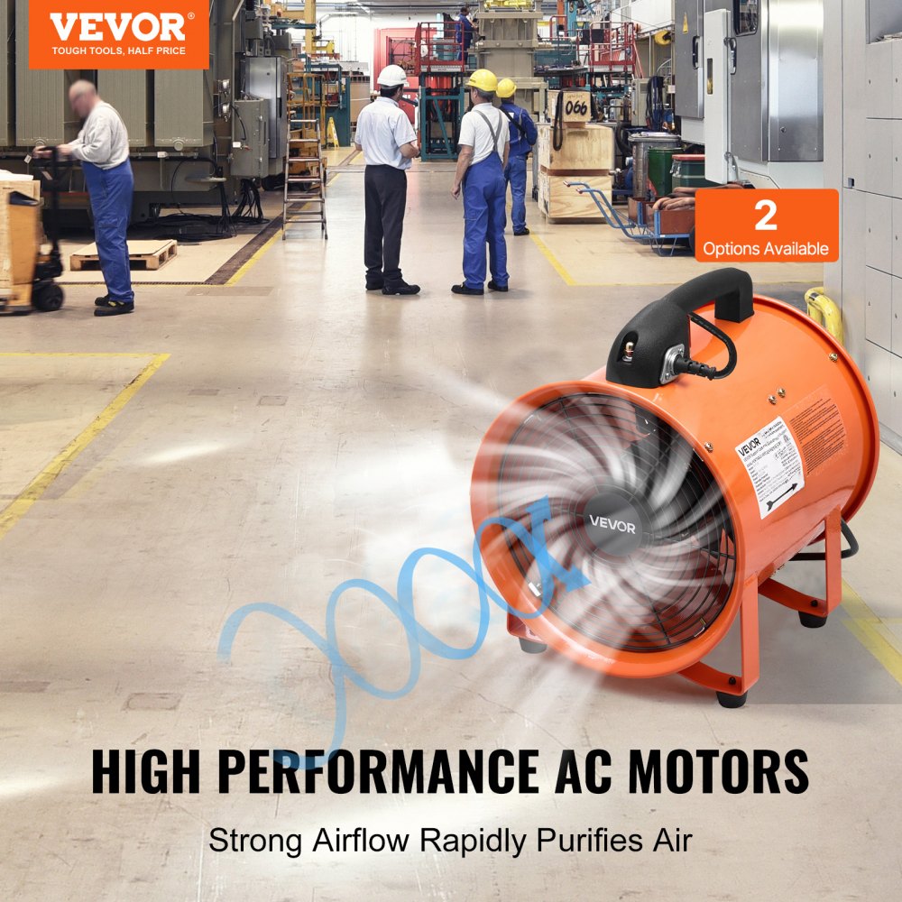 VEVOR Portable Ventilator, 12 inch Heavy Duty Cylinder Fan with 16.4ft Duct Hose, 560W Strong Shop Exhaust Blower