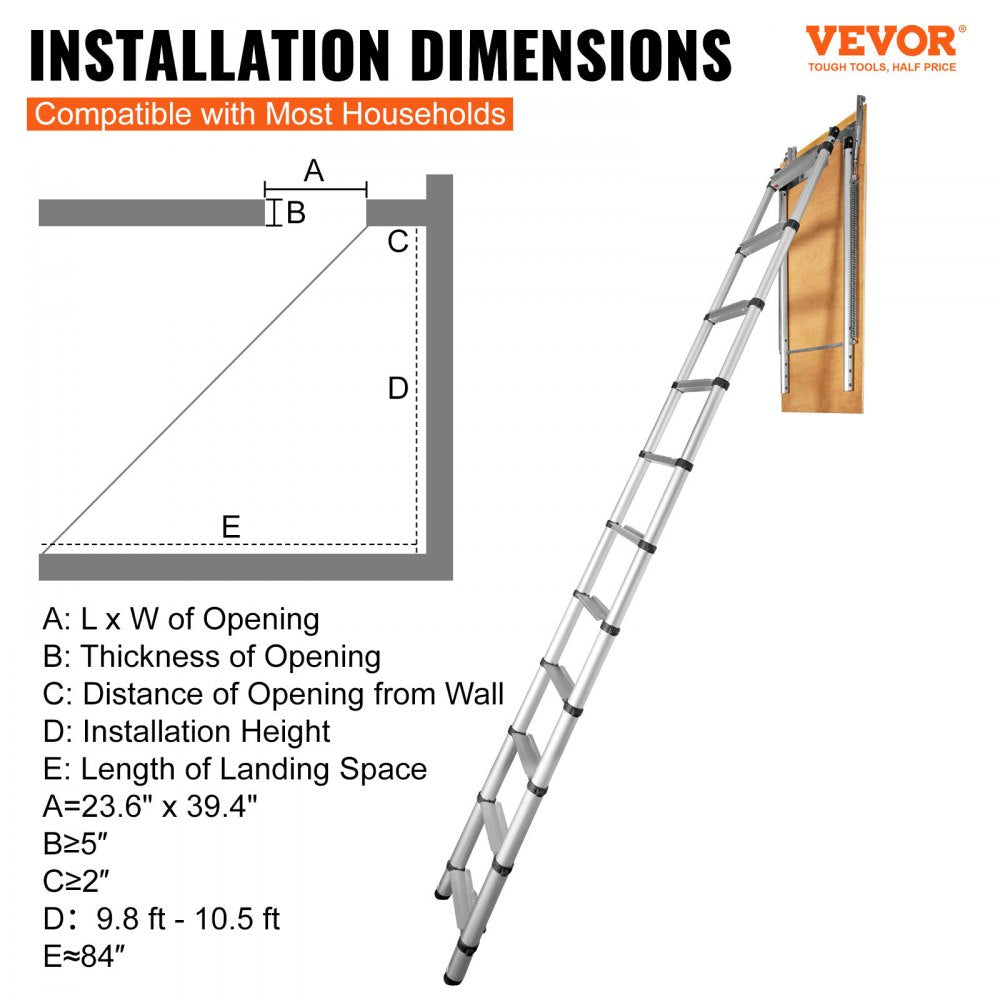 VEVOR Attic Ladder Telescoping, 350-pound Capacity, 39.37" x 23.6", Multi-Purpose Aluminium Extension, Lightweight and