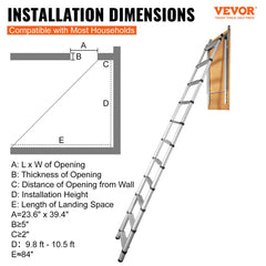 VEVOR Attic Ladder Telescoping, 350-pound Capacity, 39.37" x 23.6", Multi-Purpose Aluminium Extension, Lightweight and