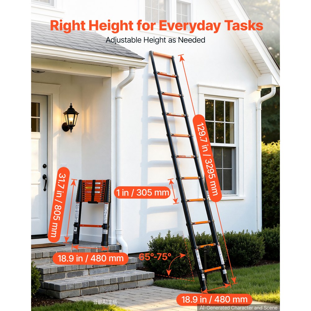 VEVOR Telescoping Ladder, 10.5 ft Extension Ladder Multi-Button Retraction, Heavy-Duty 330 lbs Capacity, for Home