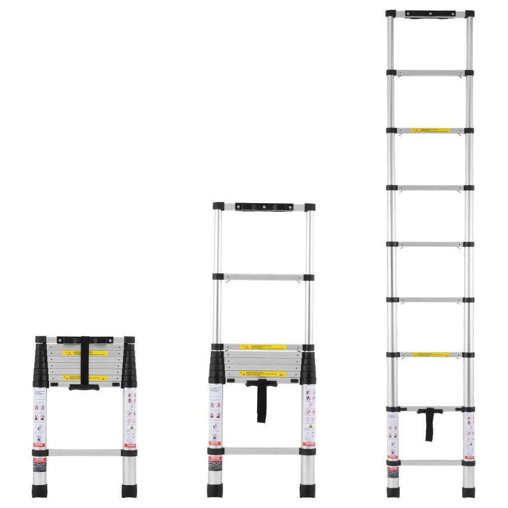 VEVOR Telescoping Ladder, 8.5FT Aluminum Lightweight Extension Ladder, One-button Retraction Collapsible Ladder, 375