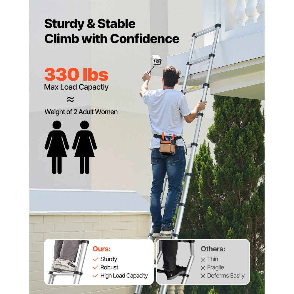 VEVOR 12.5ft Telescoping Ladder, Aluminum Lightweight Multi-Purpose Collapsible Extension, One-Touch Retraction Ladder