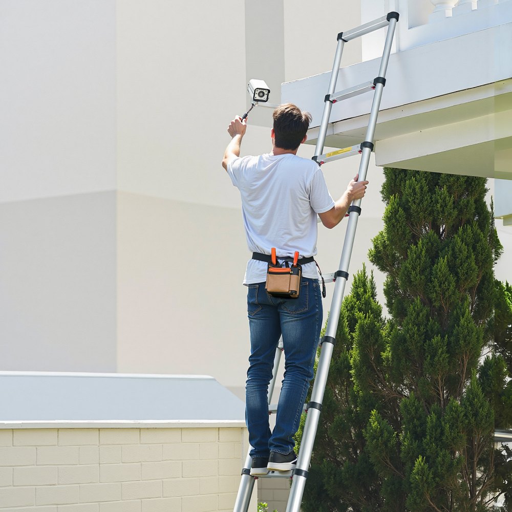 VEVOR 12.5ft Telescoping Ladder, Aluminum Lightweight Multi-Purpose Collapsible Extension, One-Touch Retraction Ladder