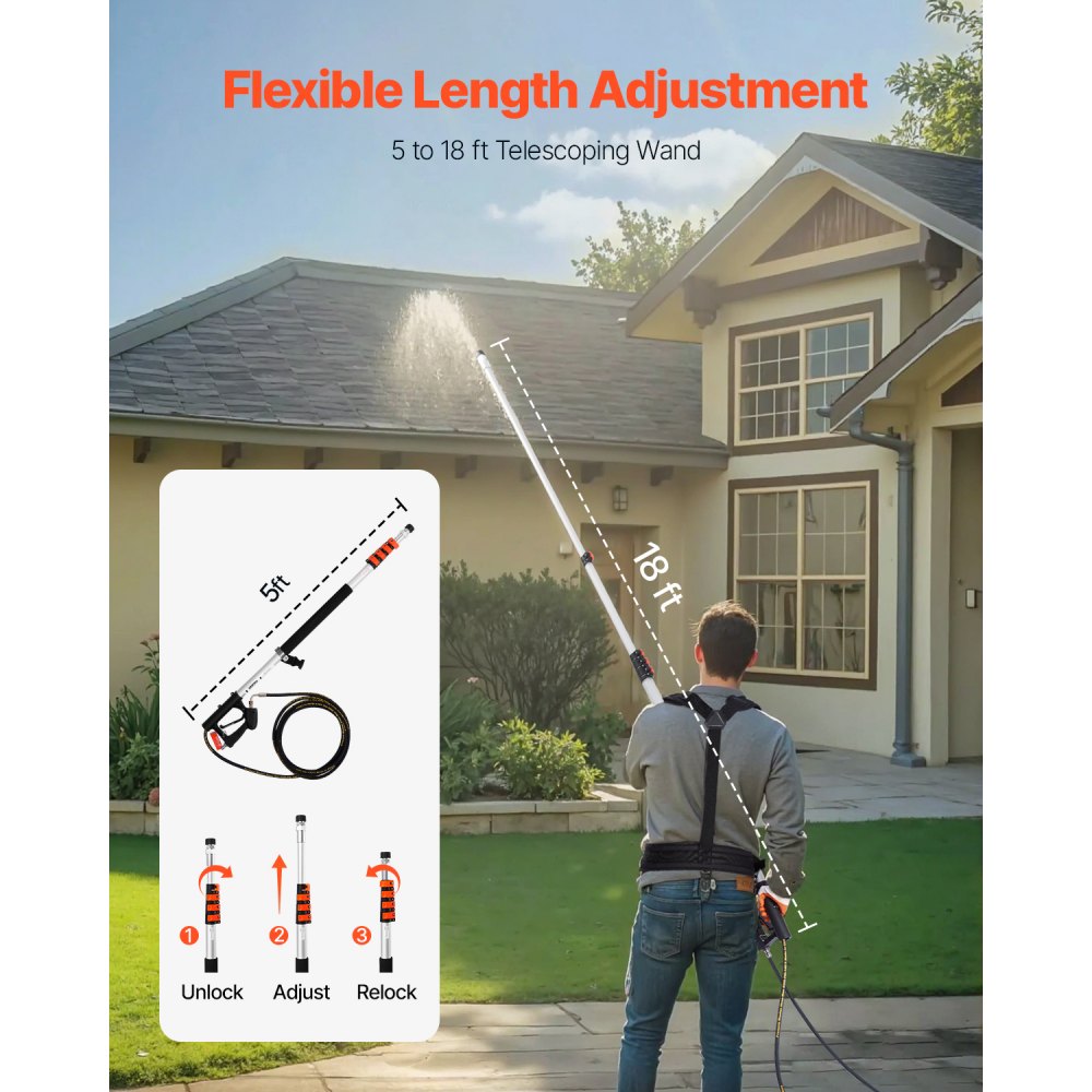 VEVOR Pressure Washer Telescoping Wand, 18 ft, 4000 psi, Telescopic Spray Wand with Power Washer Extension Wands