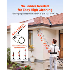 VEVOR 25 FT Pressure Washer Telescoping Wand, with Power Washer Extension Wands & High Pressure Hose, Brush Head, 7