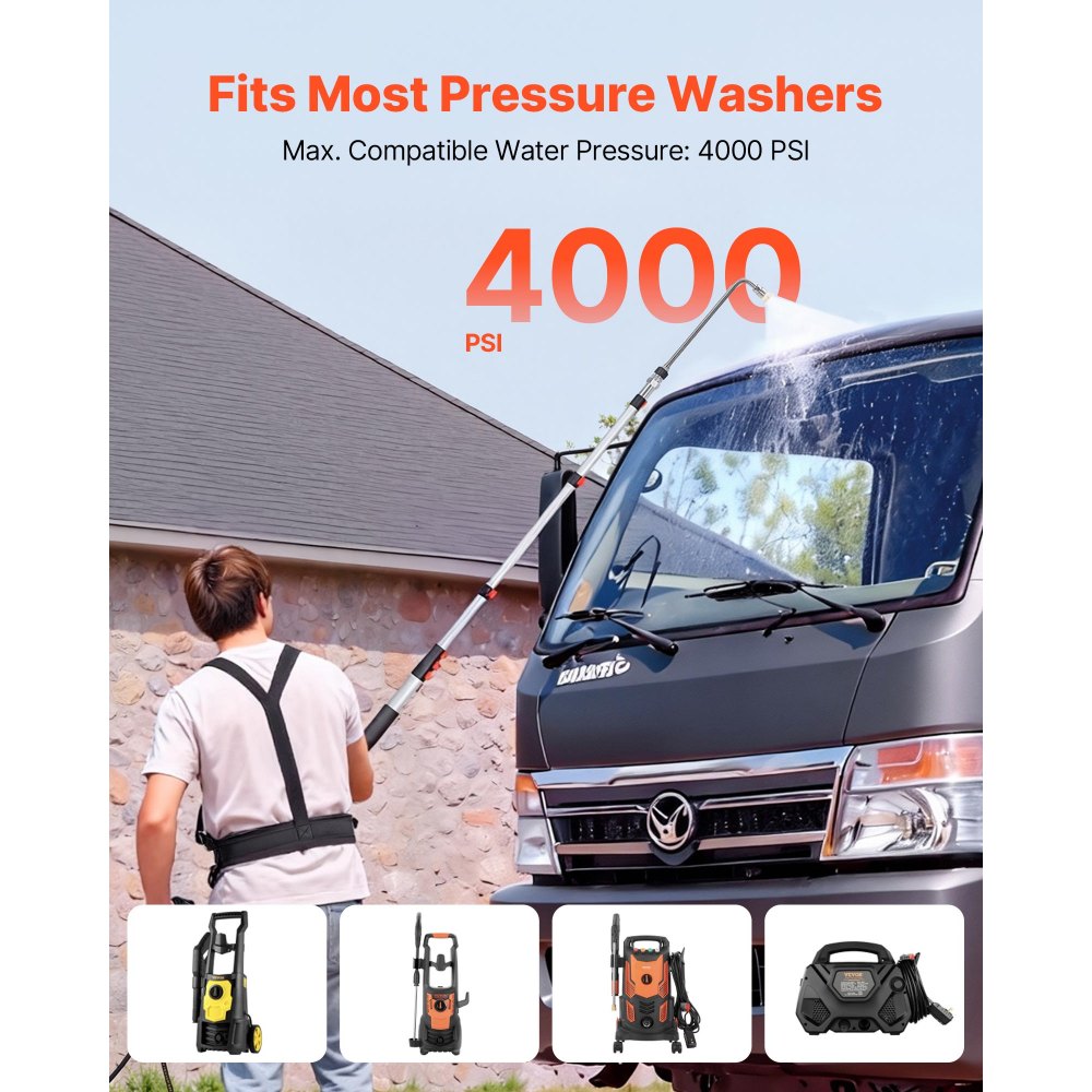 VEVOR 25 FT Pressure Washer Telescoping Wand, with Power Washer Extension Wands & High Pressure Hose, Brush Head, 7