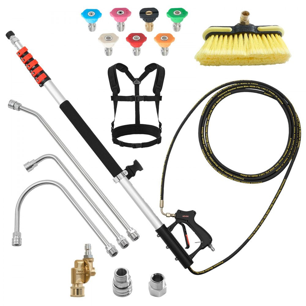 VEVOR 25 FT Pressure Washer Telescoping Wand, with Power Washer Extension Wands & High Pressure Hose, Brush Head, 7