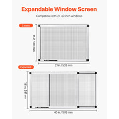VEVOR Adjustable Window Screen, 15" H x 21" - 40" W, 2 Packs Expandable Windows Screens with Aluminum Frame and Durable