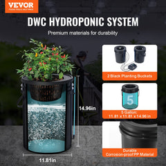 VEVOR DWC Hydroponics Grow System, Hydroponic Growing System with Top Drip Kit, Deep Water Culture 5-Gallon 2 Buckets