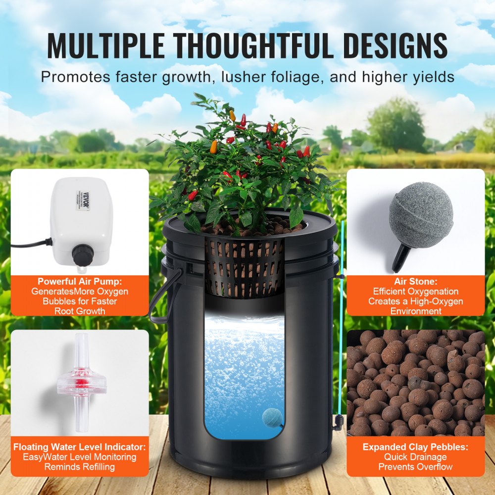 VEVOR DWC Hydroponics Grow System, Hydroponic Growing System with Top Drip Kit, Deep Water Culture 5-Gallon 2 Buckets