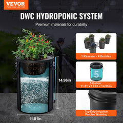 VEVOR RDWC Hydroponics Grow System, Hydroponic Growing Kit with Top Drip, Recirculating Deep Water Culture 4 Buckles