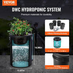 VEVOR DWC Hydroponics Grow System, Hydroponic Growing System with Top Drip Kit, Deep Water Culture 5-Gallon 4 Buckets