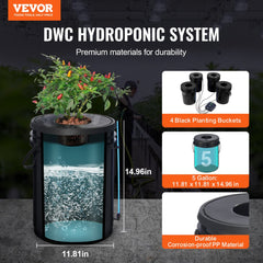 VEVOR DWC Hydroponic System, 5 Gallon 4 Buckets, Deep Water Culture Growing Bucket, Hydroponics Grow Kit with Pump, Air