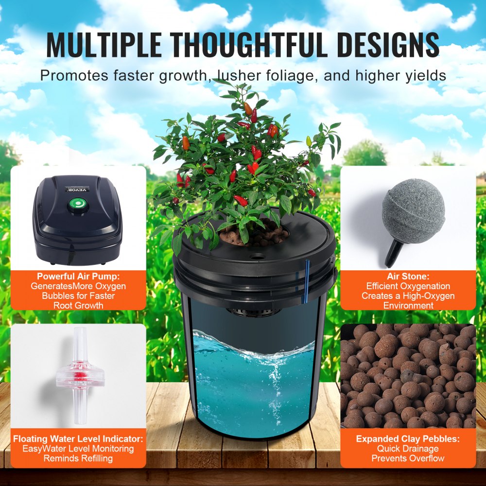 VEVOR DWC Hydroponic System, 5 Gallon 4 Buckets, Deep Water Culture Growing Bucket, Hydroponics Grow Kit with Pump, Air