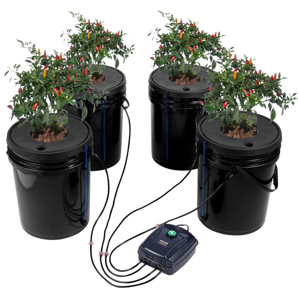 VEVOR DWC Hydroponic System, 5 Gallon 4 Buckets, Deep Water Culture Growing Bucket, Hydroponics Grow Kit with Pump, Air