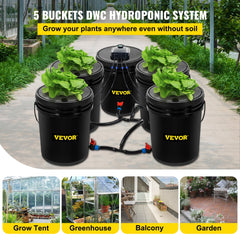 VEVOR DWC Hydroponic System, 5 Gallon 5 Buckets, Deep Water Culture Growing Bucket, Hydroponics Grow Kit with Pump, Air