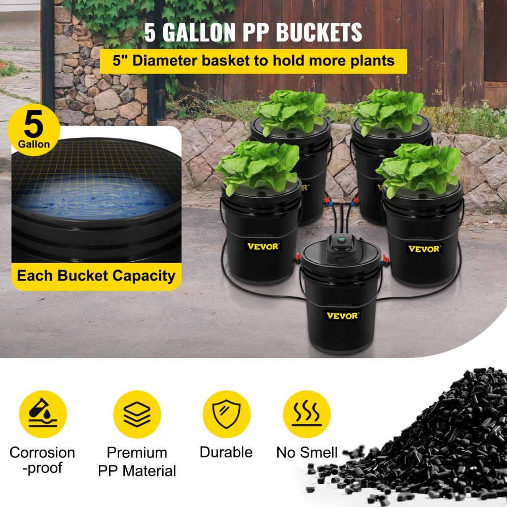 VEVOR DWC Hydroponic System, 5 Gallon 5 Buckets, Deep Water Culture Growing Bucket, Hydroponics Grow Kit with Pump, Air