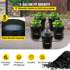 VEVOR DWC Hydroponic System, 5 Gallon 5 Buckets, Deep Water Culture Growing Bucket, Hydroponics Grow Kit with Pump, Air