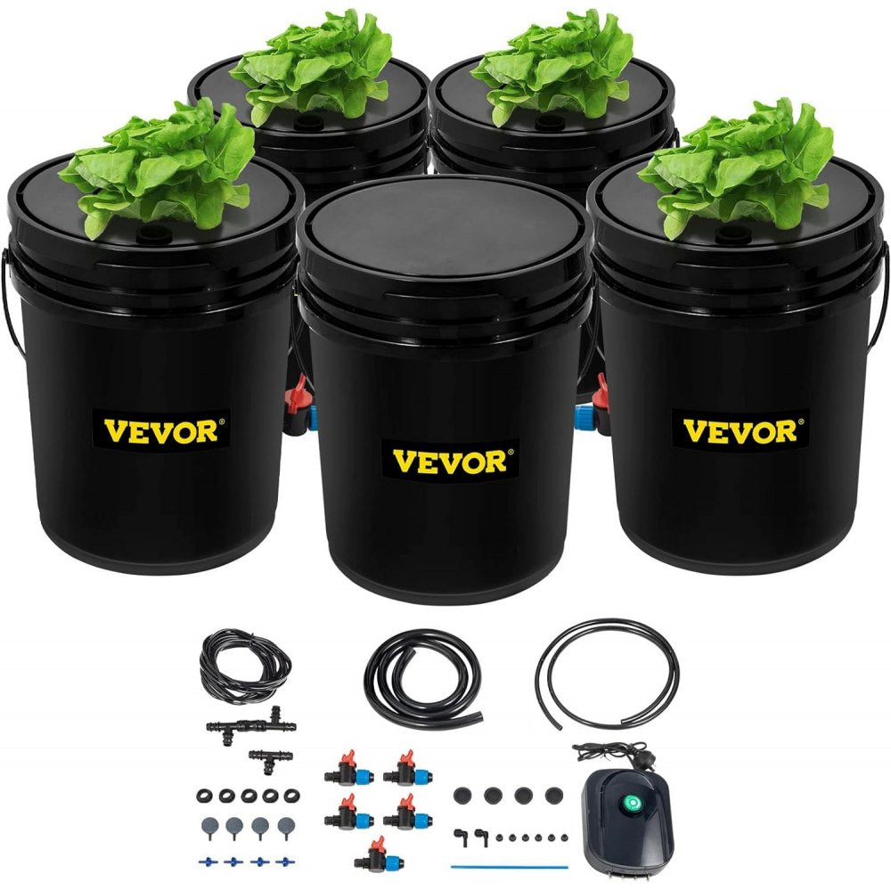 VEVOR DWC Hydroponic System, 5 Gallon 5 Buckets, Deep Water Culture Growing Bucket, Hydroponics Grow Kit with Pump, Air