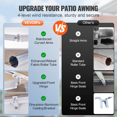 VEVOR Manual Retractable Awning, 13 x 8 ft Outdoor Patio Awning Retractable Sun Shade, Water-Resistant Polyester Patio
