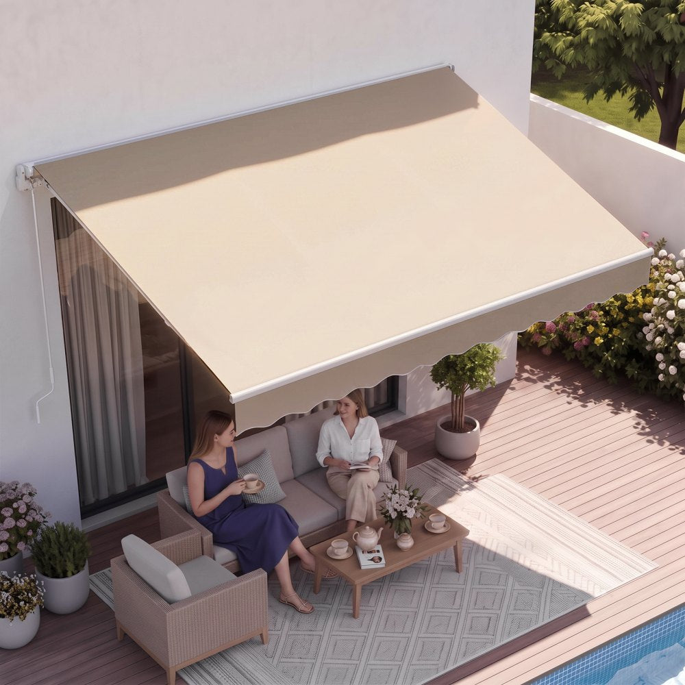 VEVOR Manual Retractable Awning, 13 x 8 ft Outdoor Patio Awning Retractable Sun Shade, Water-Resistant Polyester Patio