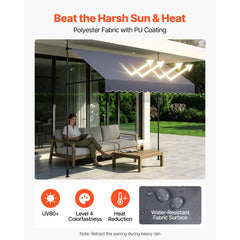 VEVOR Manual Retractable Awning, 118" Outdoor Retractable Patio Awning Sunshade Shelter, Height Adjustable Patio Door