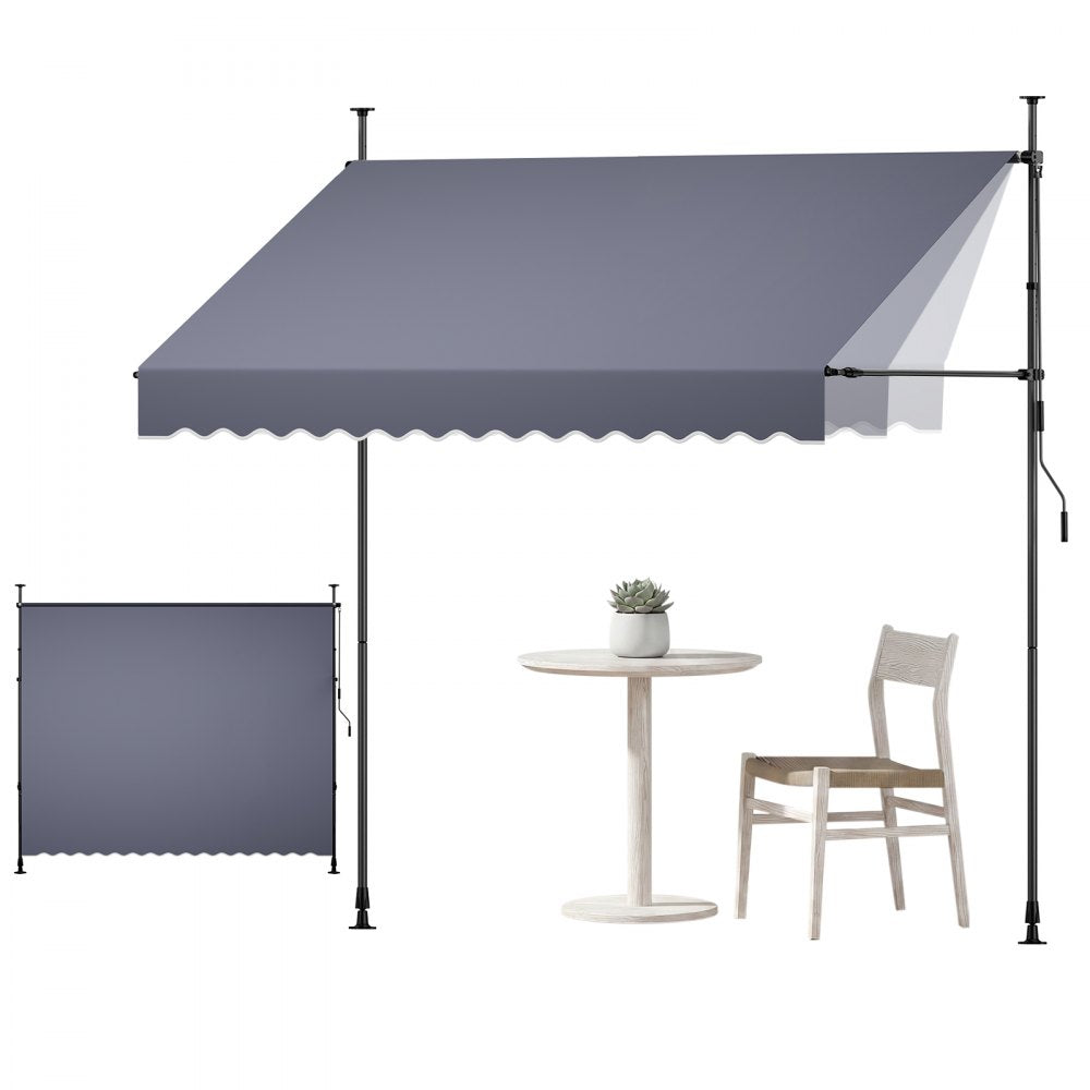 VEVOR Manual Retractable Awning, 118" Outdoor Retractable Patio Awning Sunshade Shelter, Height Adjustable Patio Door