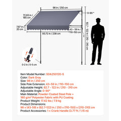 VEVOR Manual Retractable Awning, 98" Outdoor Retractable Patio Awning Sunshade Shelter, Height Adjustable Patio Door