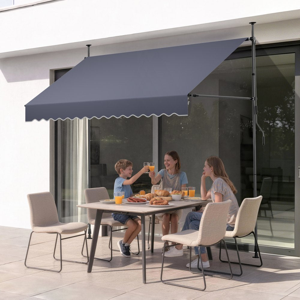 VEVOR Manual Retractable Awning, 98" Outdoor Retractable Patio Awning Sunshade Shelter, Height Adjustable Patio Door