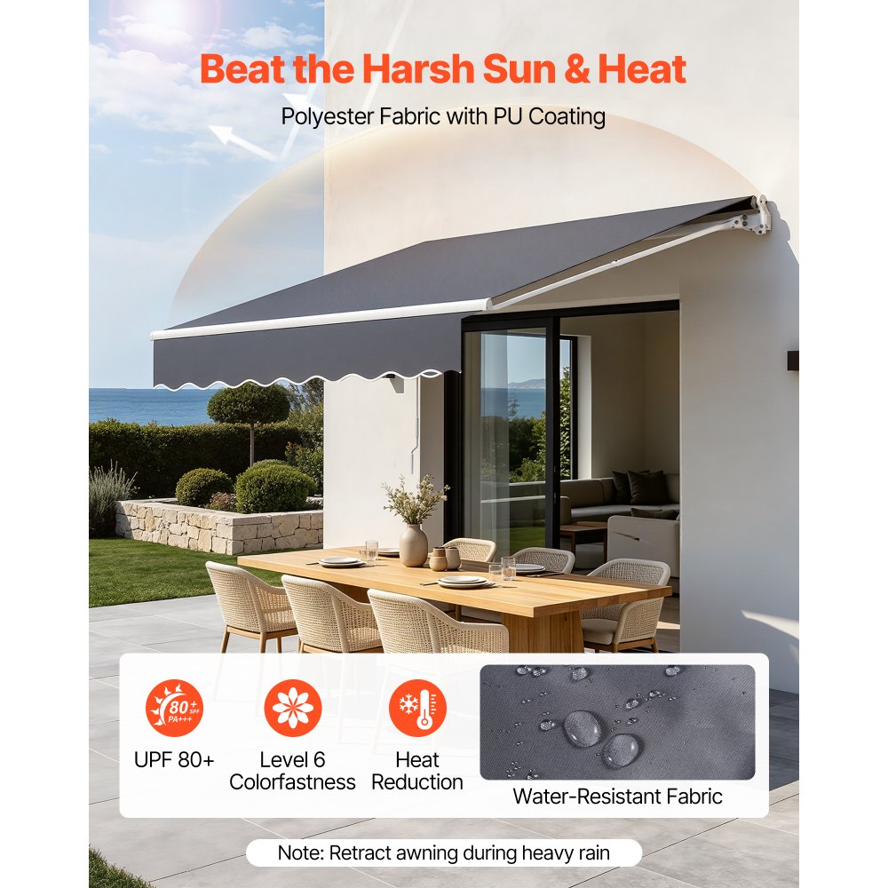VEVOR Manual Retractable Awning, 9.8' x 8.2' Outdoor Patio Awning Retractable Sun Shade, Patio Door Window
