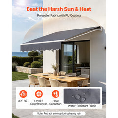 VEVOR Manual Retractable Awning, 9.8' x 8.2' Outdoor Patio Awning Retractable Sun Shade, Patio Door Window