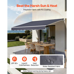 VEVOR Manual Retractable Awning, 11.5' x 9.8' Outdoor Patio Awning Retractable Sun Shade, Patio Door Window